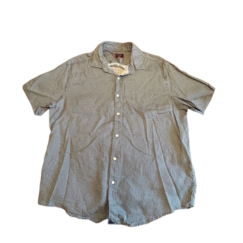 UNTUCKit Cadalso Navy Diamond Print 100% Linen Short Sleeve Shirt XL 41117